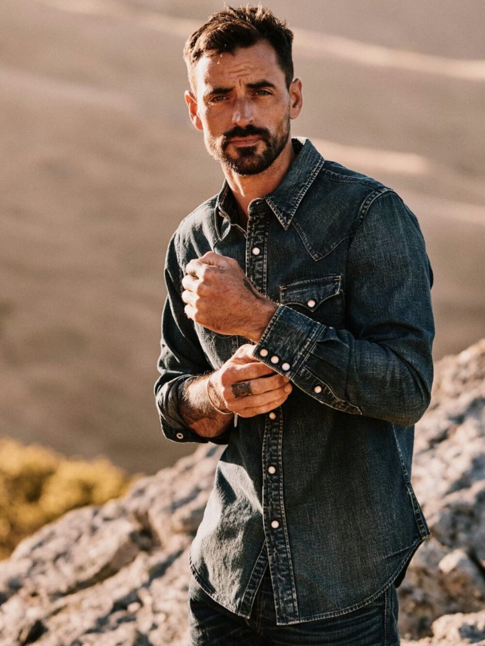 RRL Mens Denim Buffalo Western Workshirt - Picture 2 of 10